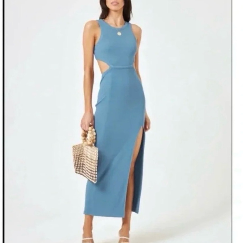l*space Dusty Blue Cutout Maxi Dress with Thigh Slit